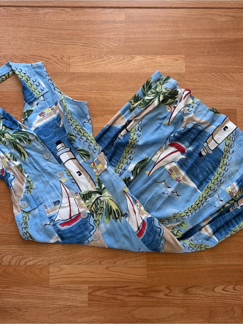 Light Blue Nautical Print Maxi Dress
